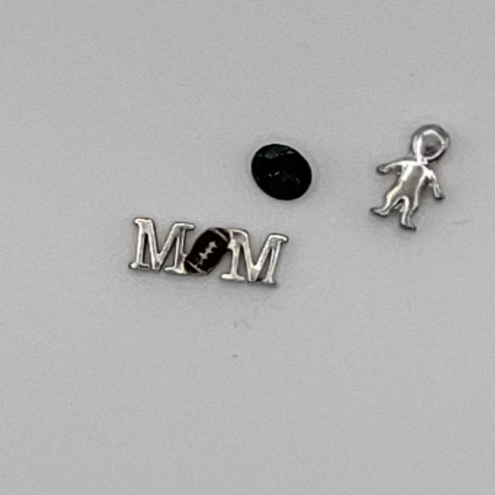 Origami Owl Football Mom with Green Crystal Charm Set